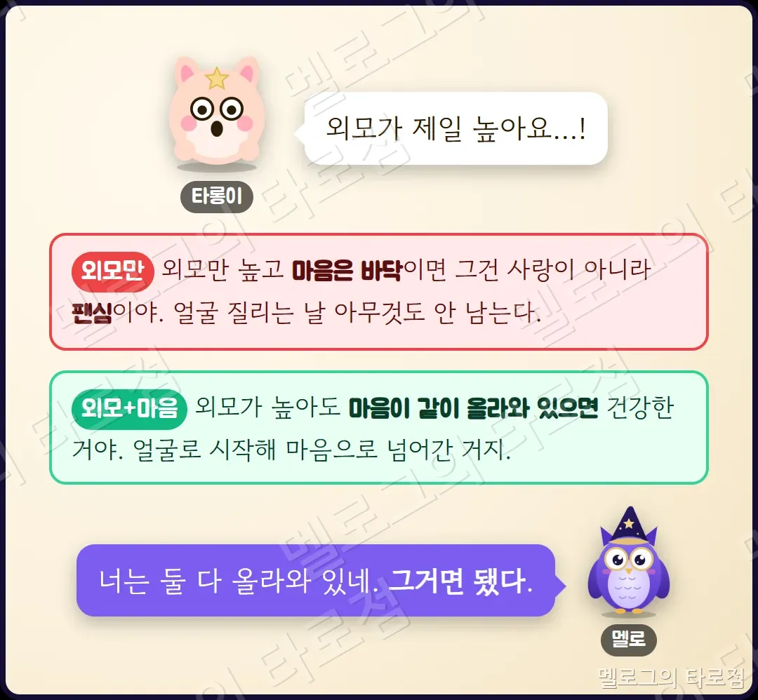 끌림의 출처 풀이 — 외모만 높으면 팬심, 외모와 마음이 함께 높으면 건강하다는 멜로