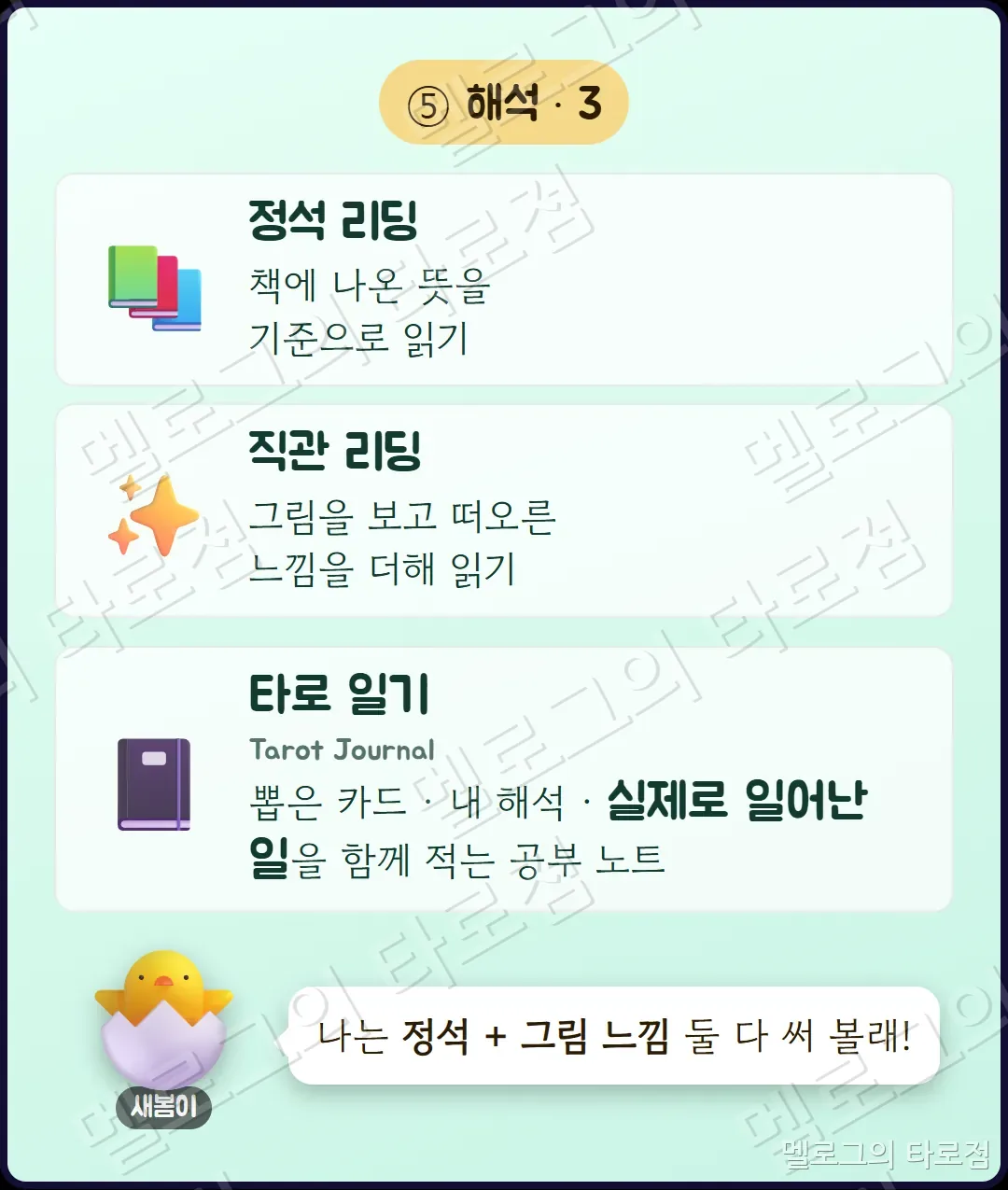 정석 리딩·직관 리딩·타로 일기와 둘 다 써 보겠다는 새봄이